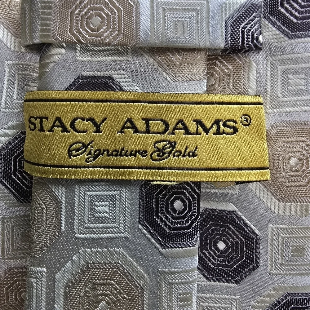 Stacy Adams Signature Gold Hexagonal Pattern Tie in Gray and Tan EUC